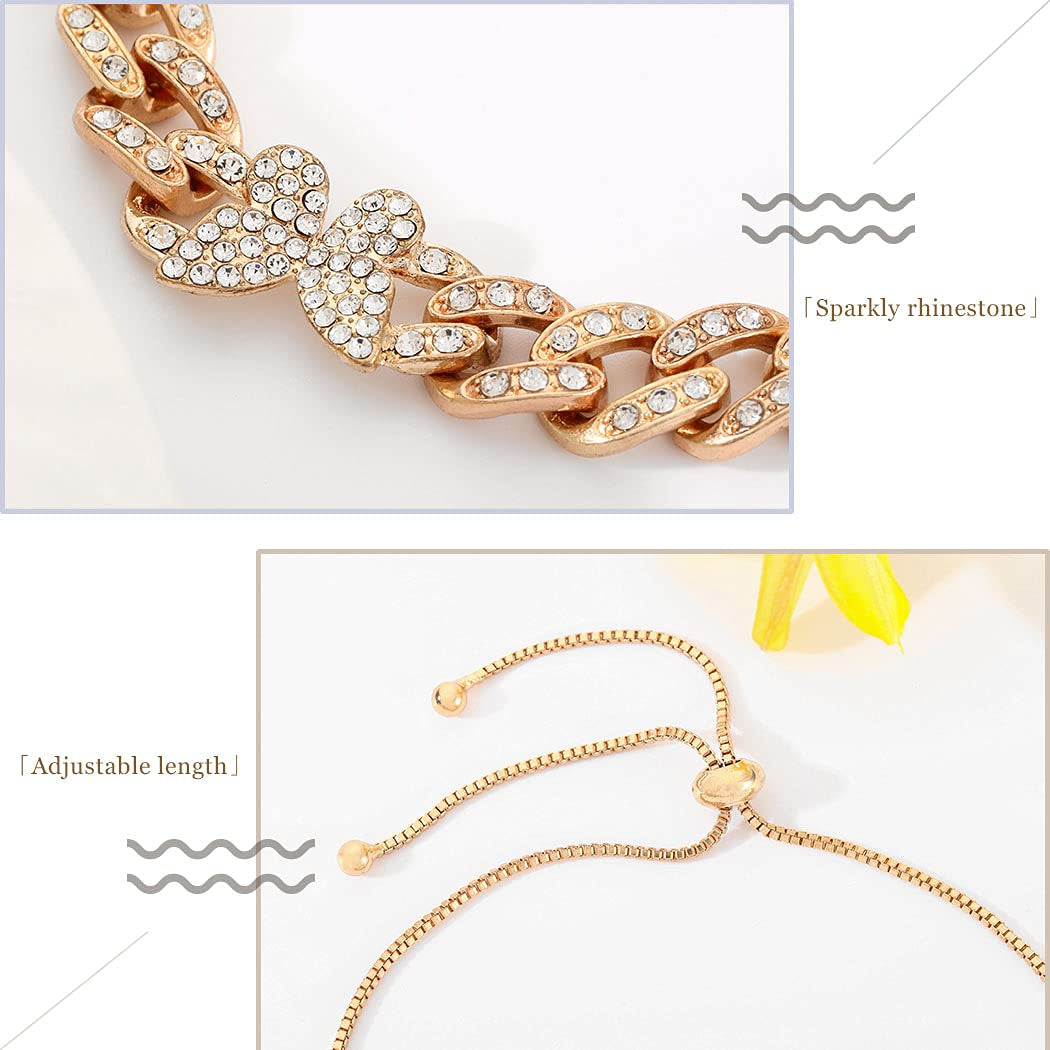 DRESBE Boho Butterfly Anklet Gold Rhinestone Cuban Link Anklets Chunky Ankle Bracelet Party Prom Foot Jewelry Chain for Women and Girls JL102 Apparel & Accessories > Jewelry > Anklets DRESBE