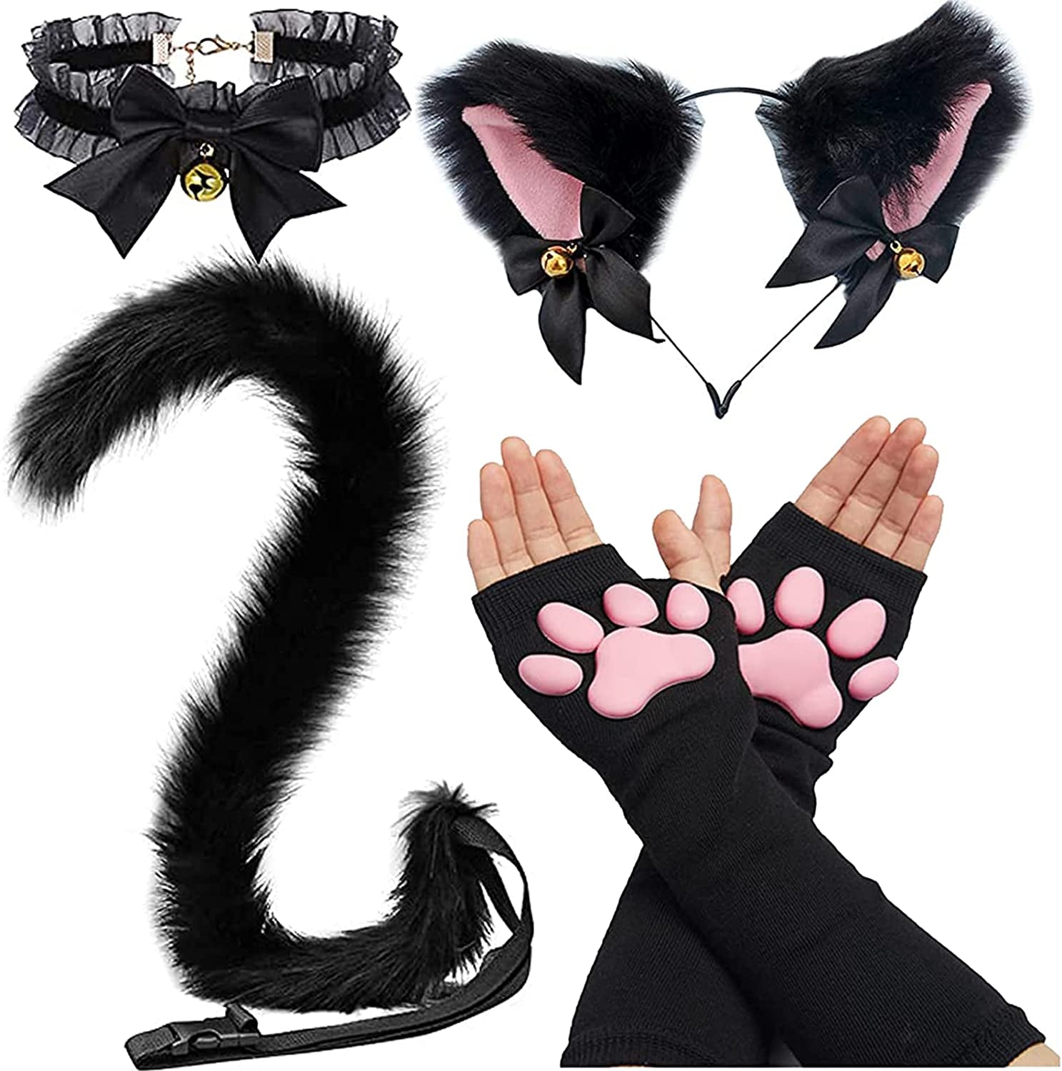 Cute Cat Paw Mittens Gloves, Kawaii Cat Cosplay Kawaii Soft 3D Toes Beans Fingerless Cat Claw Paws Pad Sleeve Apparel & Accessories > Clothing Accessories > Gloves & Mittens HOMEGYMFREE 4 Pcs Black