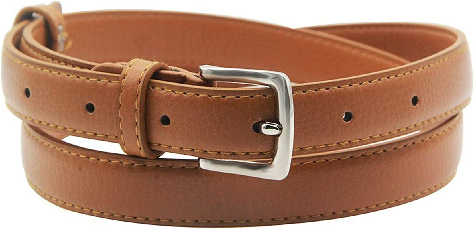 Maikun Womens Belt Skinny Leather Solid Color Pin Buckle Simple Waist for Girls Ladies Apparel & Accessories > Clothing Accessories > Belts maikun Brown 46.5" long, for waist size 39-42"