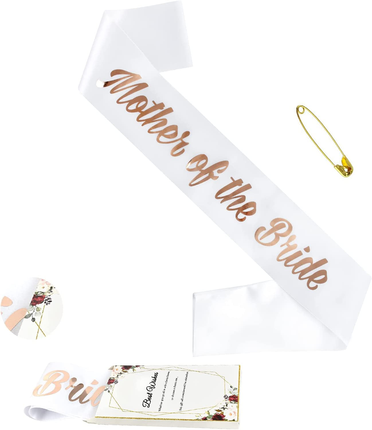 Lseeu 'Mother of the Bride' Bachelorette Party Sashes Rose Gold, Satin Sash Decor for Bride to Be Mother | Engagement Party Ideas Kit with Satin Sash, Supplies in Bridal Shower, Hen Party Accessories Apparel & Accessories > Clothing Accessories > Sashes Lseeu Mother of the Bride
