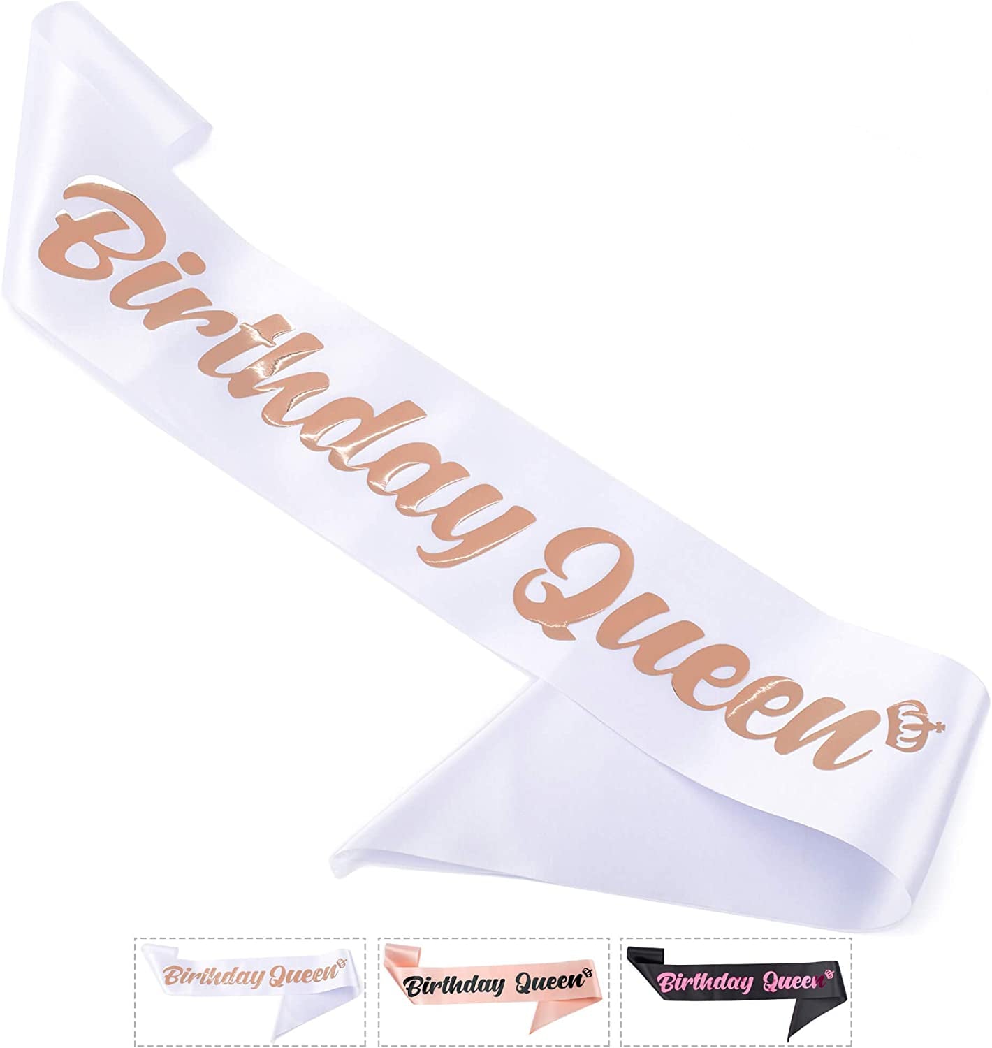 CORRURE 'Birthday Queen' Sash with Pink Foil - Soft Satin Black Sash for Women - Happy Birthday Sash for Girls, Sweet 16, 18Th 21St 25Th 30Th 40Th 50Th or Any Other Bday Party Apparel & Accessories > Clothing Accessories > Sashes CORRURE White - Rose Gold