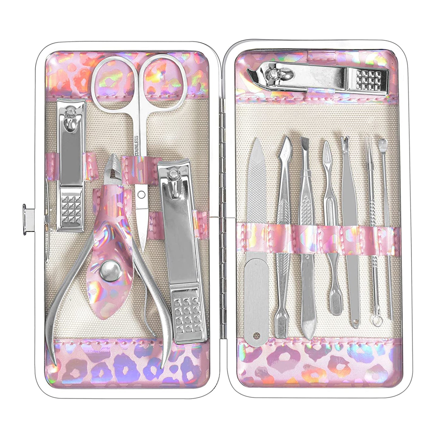 Manicure Set Nail Clippers Pedicure Kit - 12Pcs Stainless Steel Nail Kit, Colorful Professional Nail Care Kit Nail Files & Scissors Tools for Hands Foot Facial - Pink Health & Beauty > Personal Care > Foot Care ANRUI silver