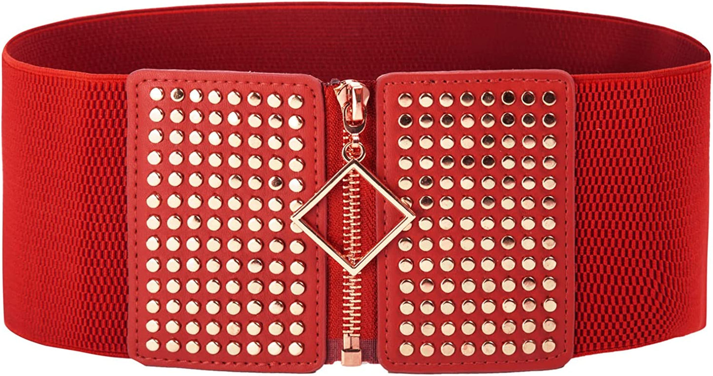 Grace Karin Wide Stretchy Vintage Waist Belt with Metal Buckle Muticolored CL409 Apparel & Accessories > Clothing Accessories > Belts GRACE KARIN Red-1044 Small