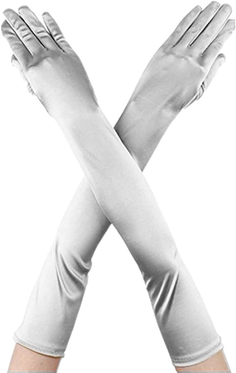 Dreamhigh Womens 22 " Finger Mittens over Elbow Long Black /White Evening Gloves Apparel & Accessories > Clothing Accessories > Gloves & Mittens DreamHigh Silver