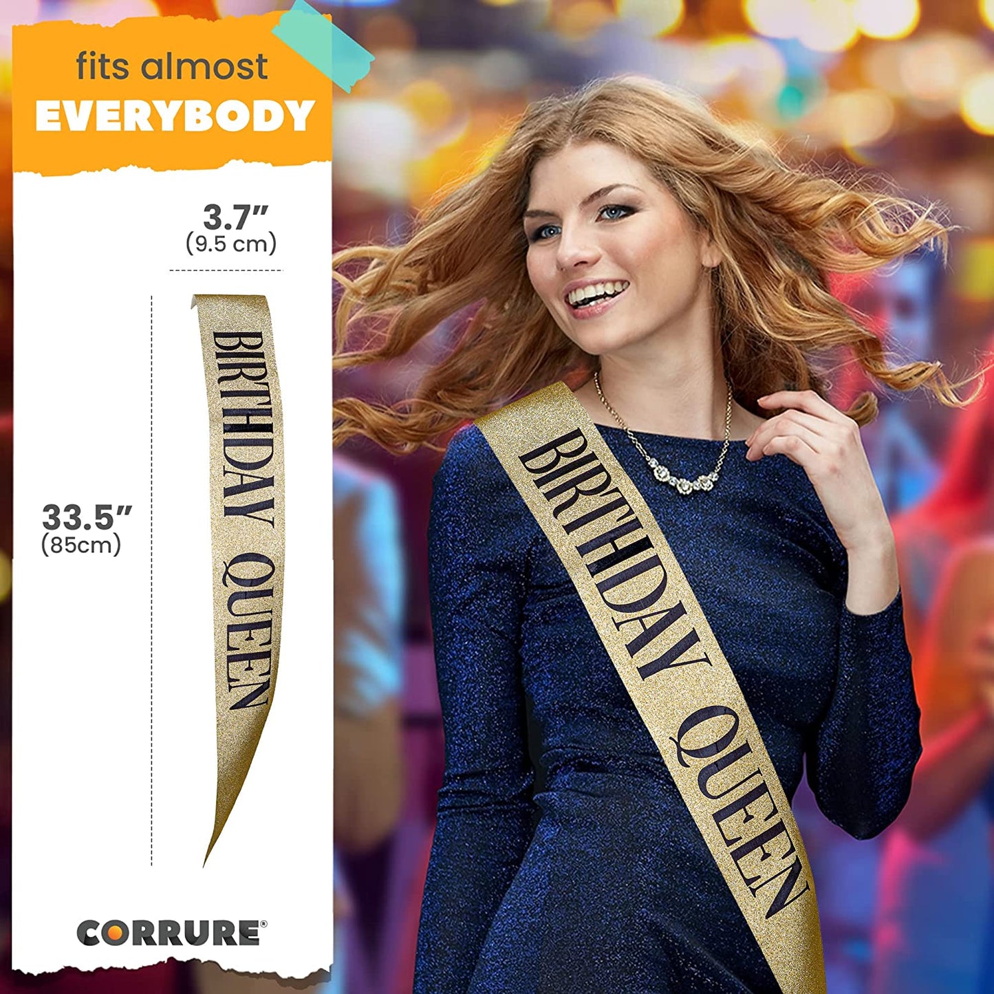 CORRURE 'Birthday Queen' Sash Glitter with Black Foil - Gold Glitter Happy Birthday Sash for Women - Party Favors Supplies and Decorations for Sweet 16, 18Th 21St 30Th 40Th or Any Bday Party Apparel & Accessories > Clothing Accessories > Sashes Pego Brands General