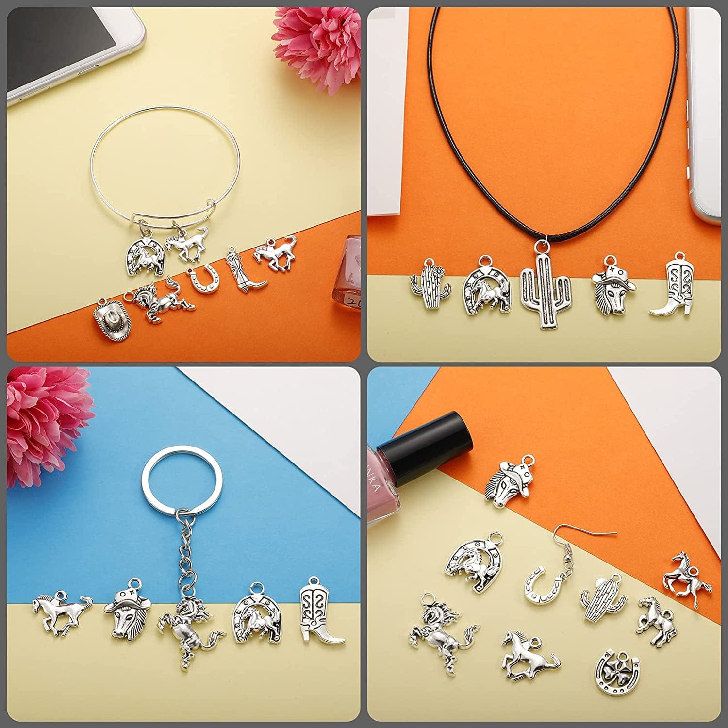 78 Pieces Western Cowboy Charms for Jewelry Making Western Horse Charms Cowboy Boot Charms Antique Silver Alloy Pendants Charms for Bracelet Earrings Necklace Jewelry Making