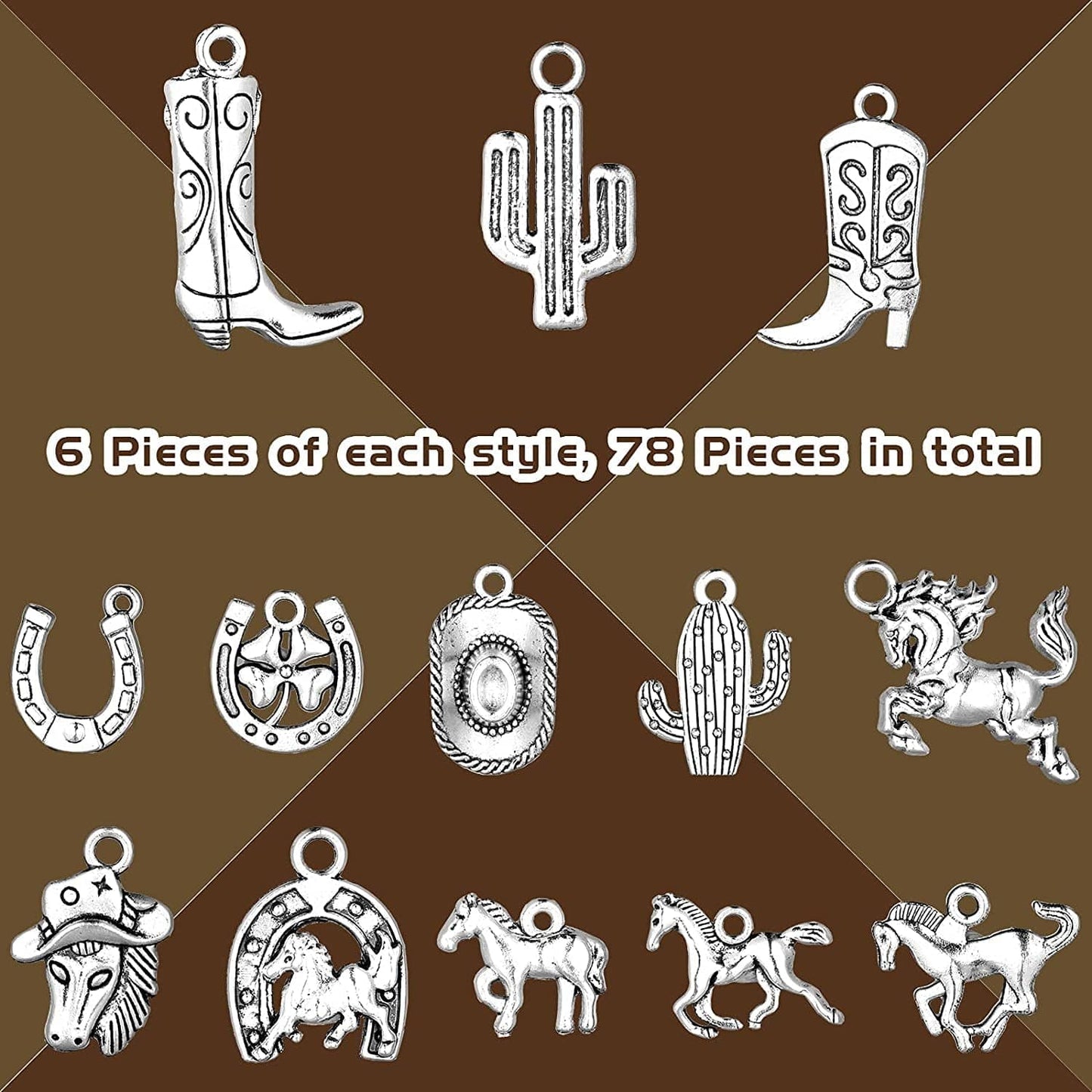 78 Pieces Western Cowboy Charms for Jewelry Making Western Horse Charms Cowboy Boot Charms Antique Silver Alloy Pendants Charms for Bracelet Earrings Necklace Jewelry Making