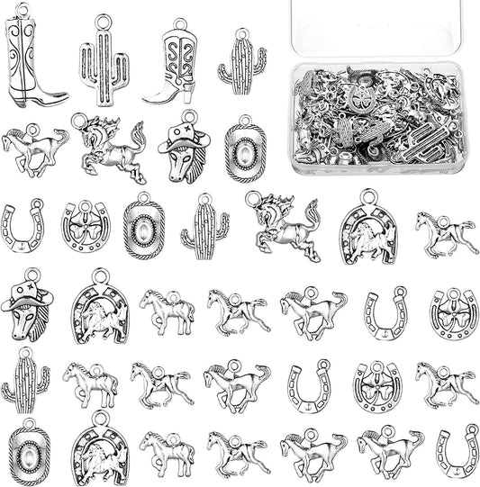 78 Pieces Western Cowboy Charms for Jewelry Making Western Horse Charms Cowboy Boot Charms Antique Silver Alloy Pendants Charms for Bracelet Earrings Necklace Jewelry Making