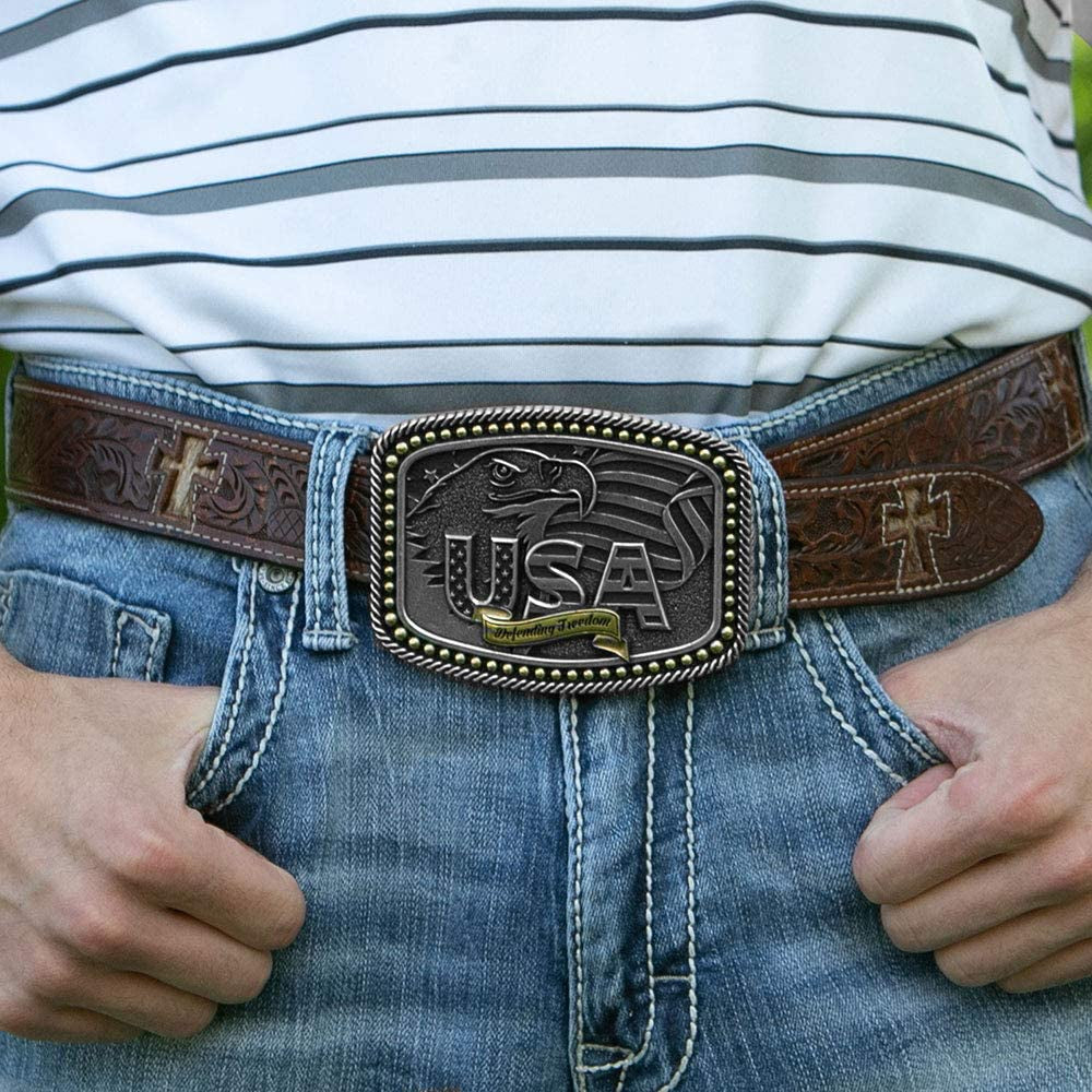 Montana Silversmiths 2Nd Amendment Series Attitude Western Belt Buckle (Defending Freedom USA - Tri Color) Apparel & Accessories > Clothing Accessories > Belt Buckles Montana Silversmiths
