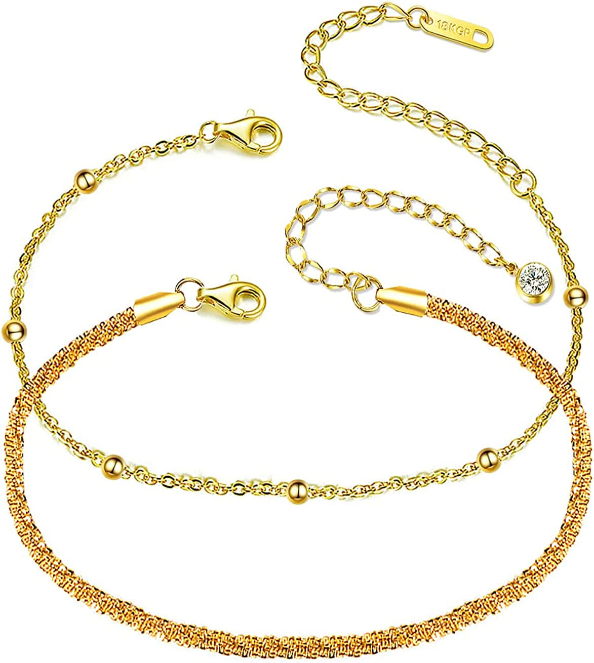 Sparkling Gold Anklet Bracelets for Women,Cute 18K Gold Plated Anklets for Women Teen Girls Large Ankles Apparel & Accessories > Jewelry > Anklets JYUEDA