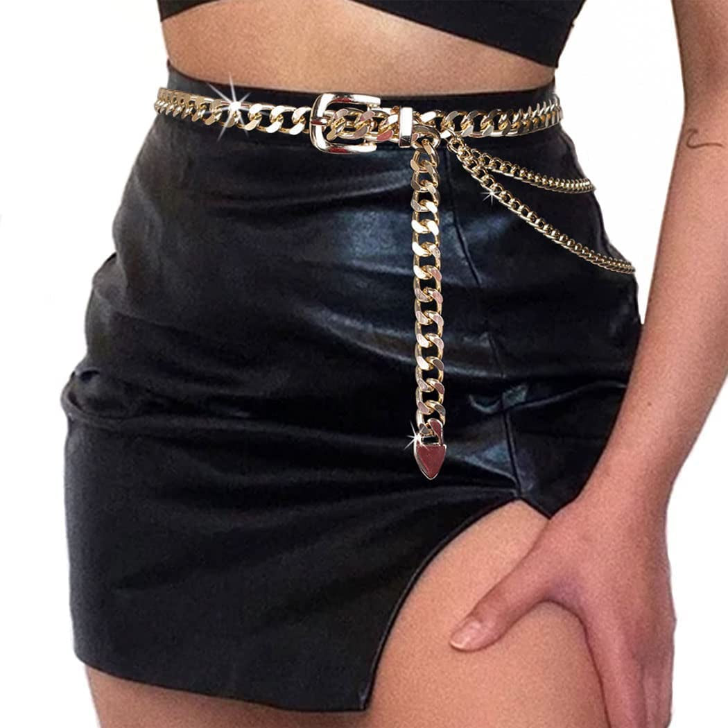 Cosydays Punk Waist Chain Gold Metal Belt Layered Body Chains Harness Heart Belly Chain Party Sexy Body Jewelry for Women and Girls Apparel & Accessories > Jewelry > Body Jewelry COSYDAYS