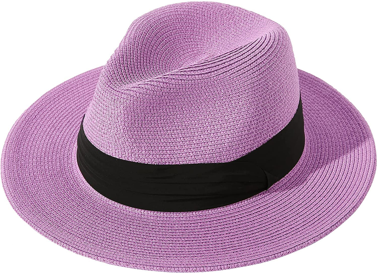 Lanzom Women Wide Brim Straw Panama Roll up Hat Belt Buckle Fedora Beach Sun Hat UPF50+ Apparel & Accessories > Clothing Accessories > Hats Lanzom Purple One Size