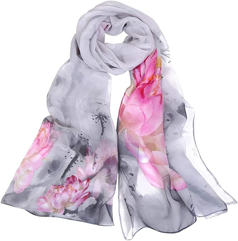 E-Clover Women Soft Floral Print Shawl Chiffon Sheer Scarf Apparel & Accessories > Clothing Accessories > Scarves & Shawls E-Clover C-grey Flower
