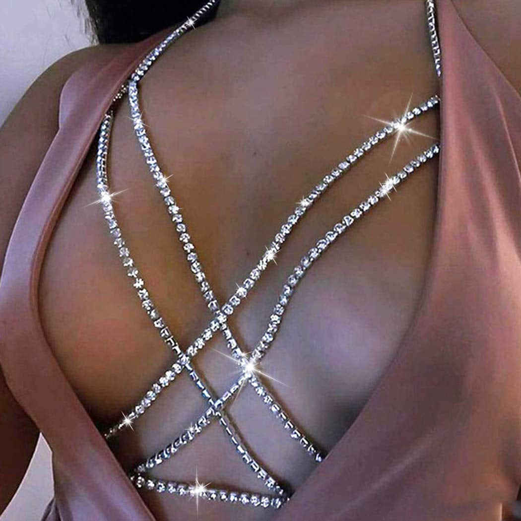 Victray Crystal Body Chain Bikini Body Chains Nightclub Chest Chain Fashion Body Jewelry for Women and Girls (Silver) Apparel & Accessories > Jewelry > Body Jewelry YD Gold