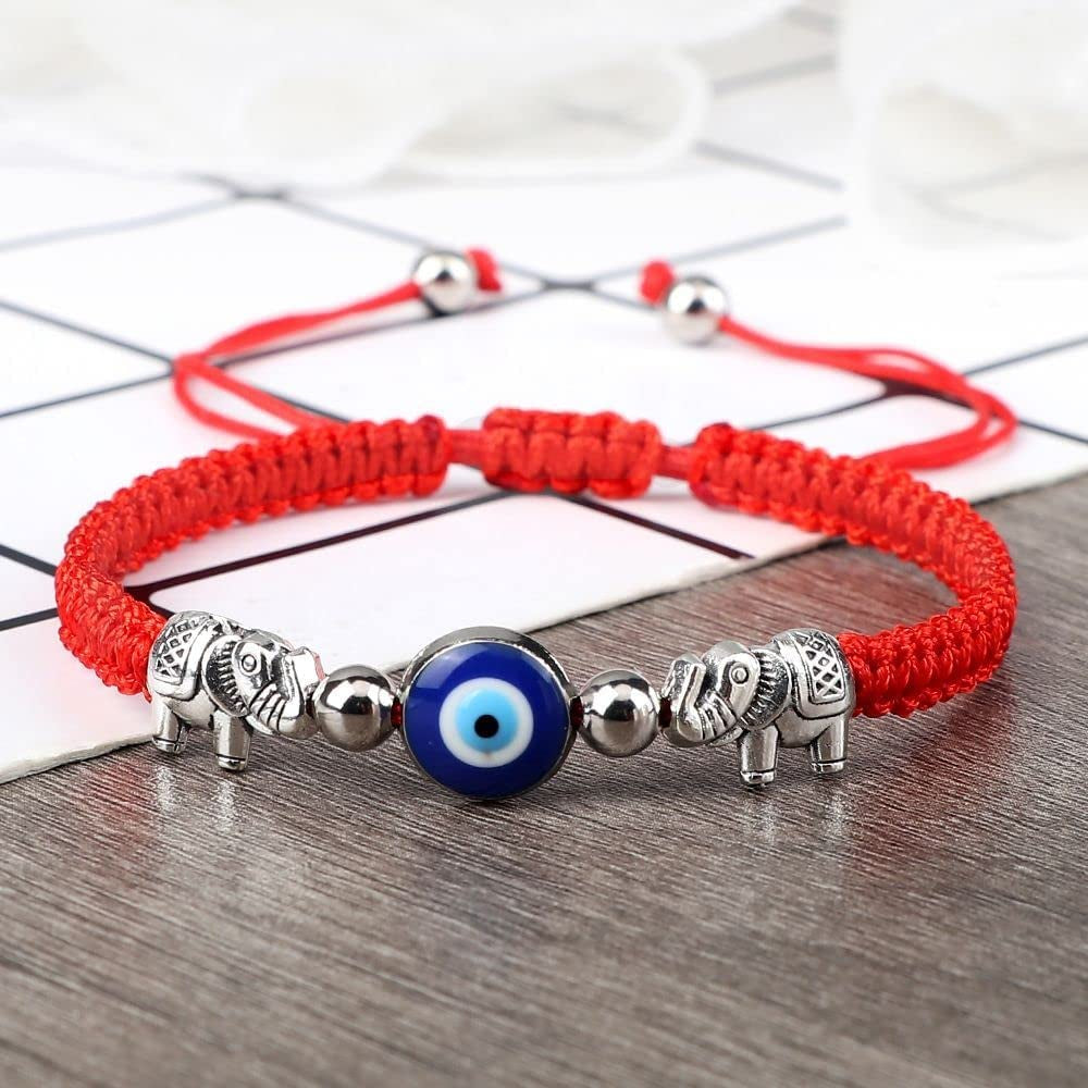 Evil Eye Pendant Bracelet Anklet,Red Blue Black Line Hand Turtle Elephant Pendant Adjustable Braided Bracelet Anklet for Women Men(Elephant,Black) Apparel & Accessories > Jewelry > Anklets generic
