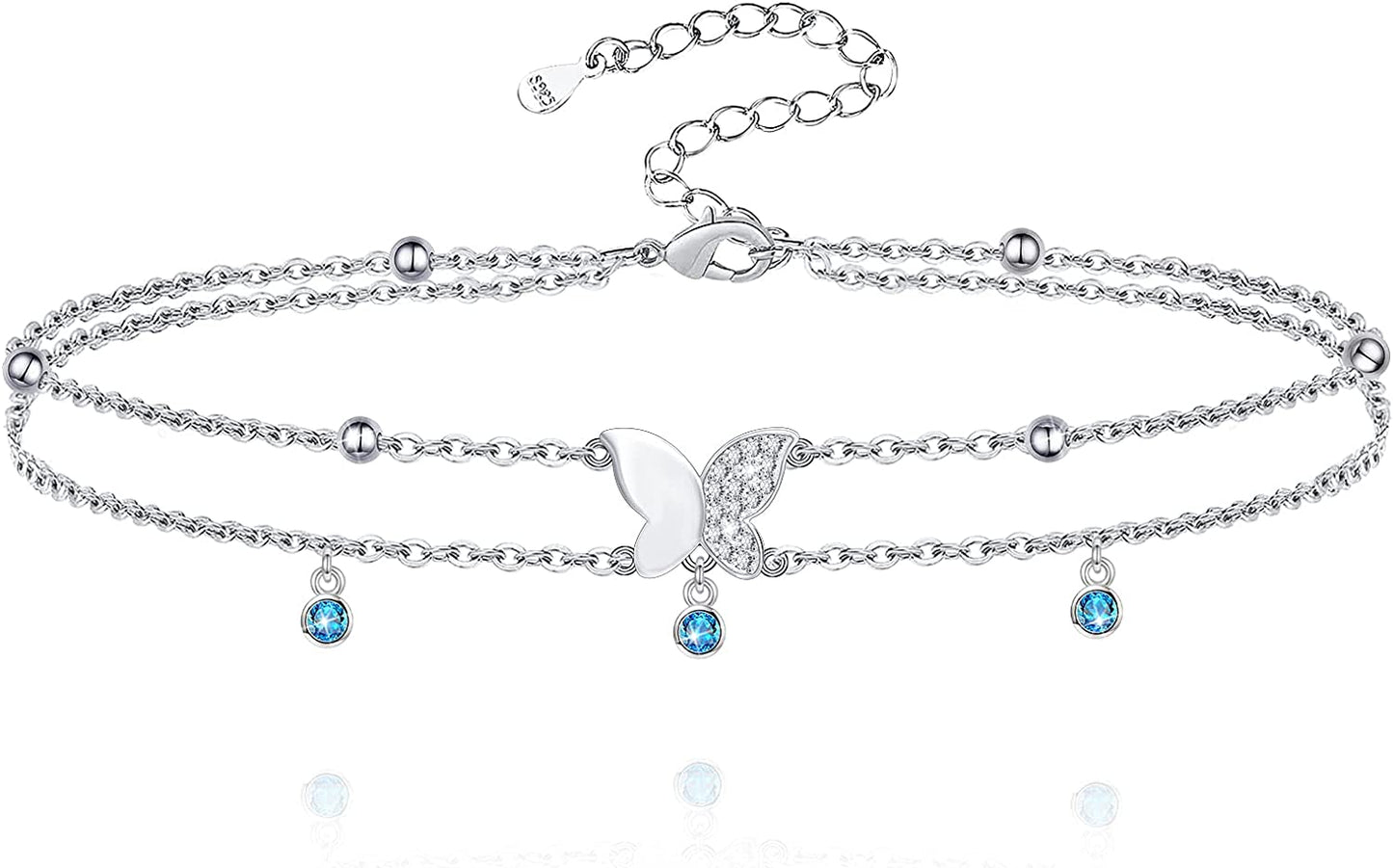 ATTRACTTO Butterfly Anklet Bracelets for Women 925 Sterling Silver Layered Anklets for Sea Beach Foot Ankle for Teen Girls Wife Girlfriend Mother Apparel & Accessories > Jewelry > Anklets ATTRACTTO D-Butterfly Anklet(Blue)