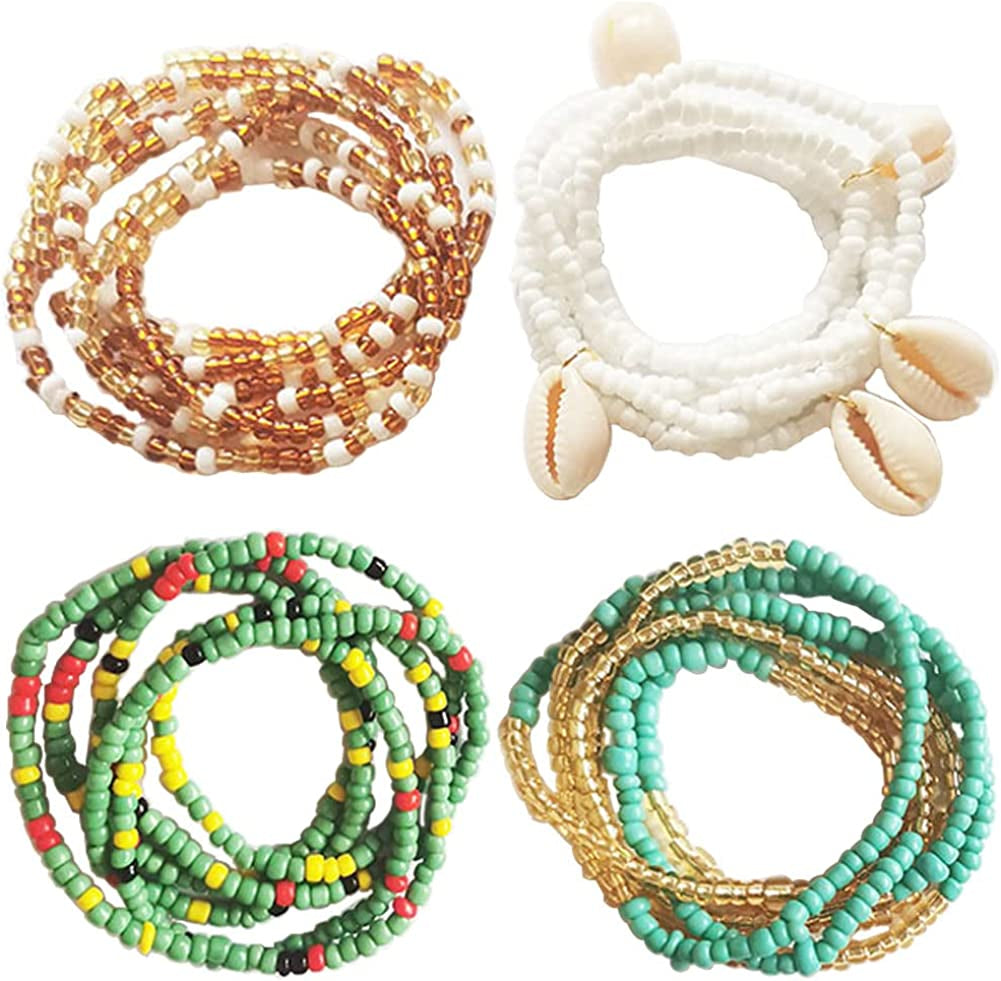 Palotay 16PCS Waist Beads for Women African Waist Beads Chain Colorful Belly Beads Body Chain for the Waist Elastic Stomach Beads Summer Beach Bikini Jewelry Waist Beads Set Apparel & Accessories > Jewelry > Body Jewelry Palotay 4pcs-greenB