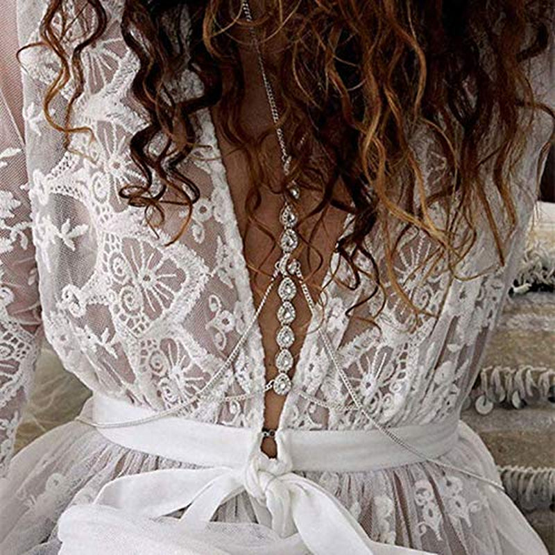 Reetan Boho Body Chain Rhinestone Bikini Chest Chains Beach Harness Chain Rave Party Body Jewelry Accessories for Women and Girls (Silver) Apparel & Accessories > Jewelry > Body Jewelry REETAN