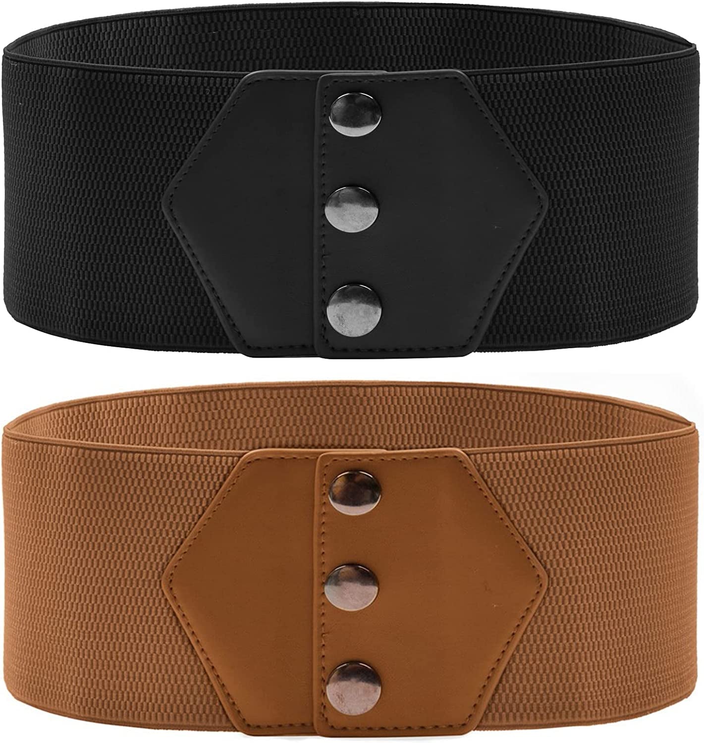 GRACE KARIN Women'S Snap-Button Corset Belt Wide Elastic Belts for Dress Stretchy Waistband Apparel & Accessories > Clothing Accessories > Belts GRACE KARIN Black + Brown X-Large