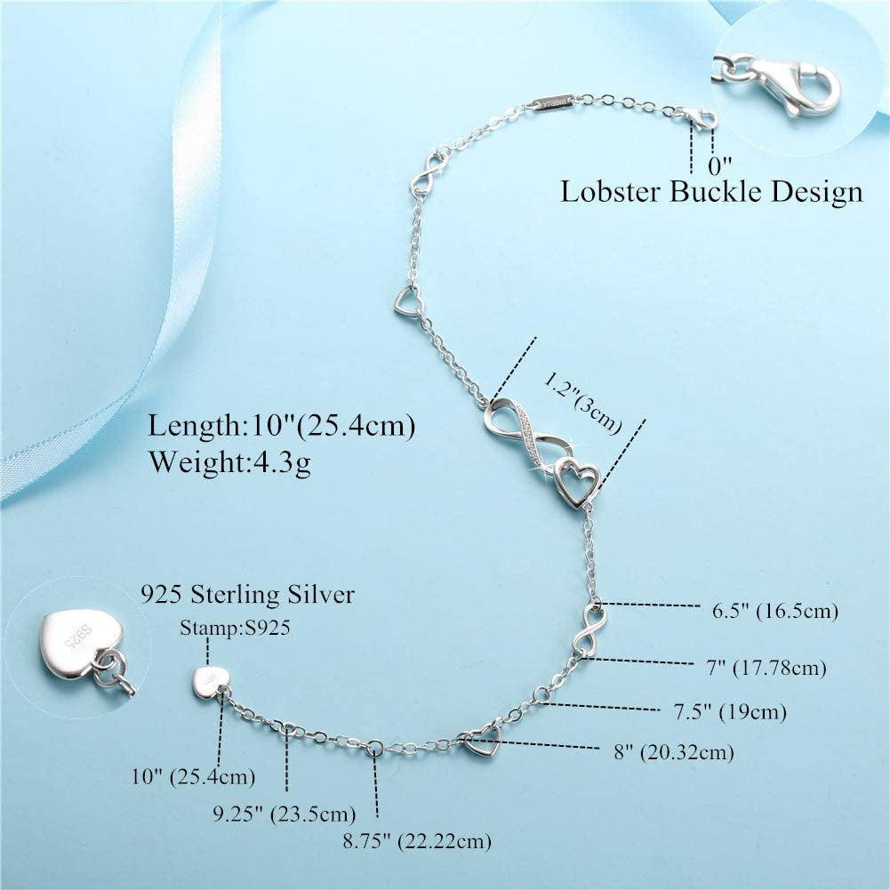 MABELLA Anklets Bracelet 18K Gold Plated Sterling Silver Adjustable Infinity Endless Love Heart Charm Jewelry Gifts for Her Apparel & Accessories > Jewelry > Anklets MABELLA