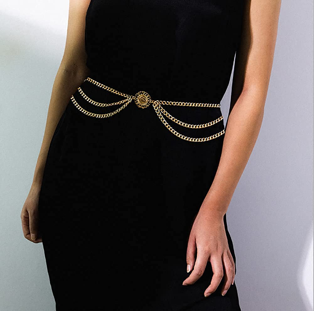 Glamorstar Multilayer Chain Belt Body Chain for Women Boho Waist Belt Belly Chain Bikini Chain Apparel & Accessories > Jewelry > Body Jewelry Glamorstar
