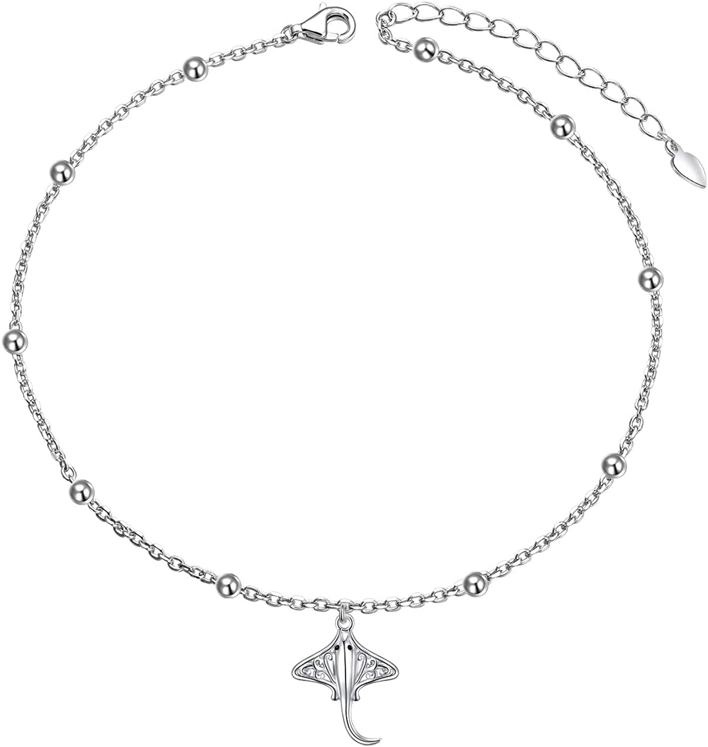 Ladytree Anklet for Women 925 Sterling Silver Animal Plant Beaded Adjustable Foot Theme Charm Ankle Bracelet Summer Anklets Jewelry Apparel & Accessories > Jewelry > Anklets Ladytree Stingray