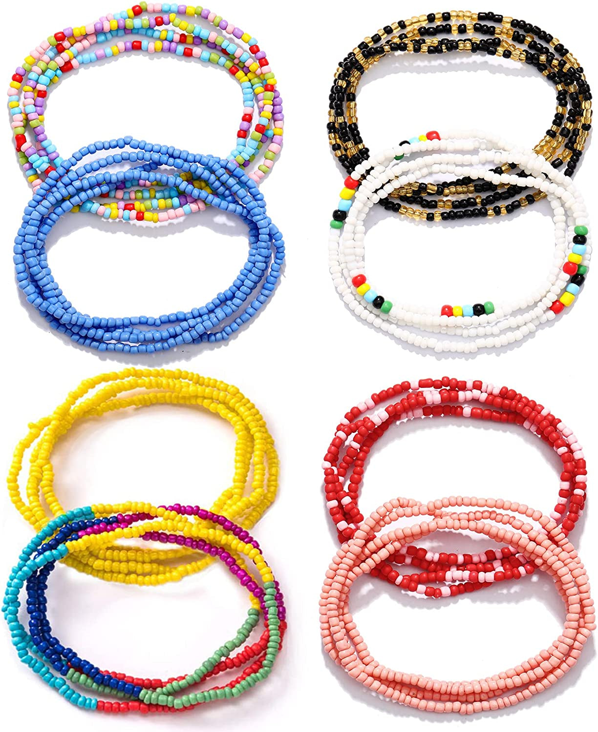 KOHOTA Beads Waist Set for Women African Beaded Body Chain Waist Belly Chain Stretchy Elastic String Multi-Color Necklace Bracelet Anklet Sexy Bikini Summer Jewelry Apparel & Accessories > Jewelry > Body Jewelry KOHOTA 4 Packs