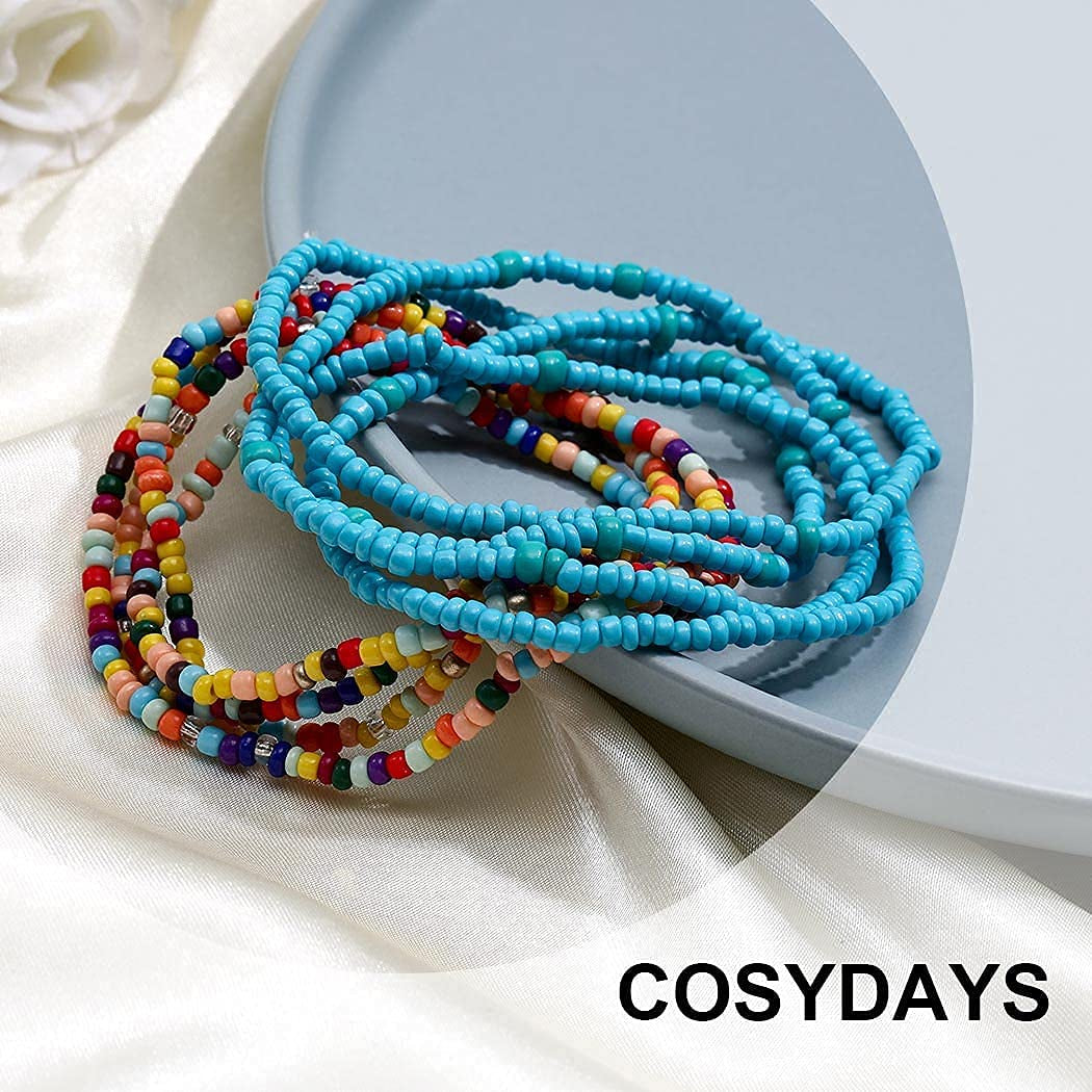 Cosydays African Waist Bead Chain Elastic Body Chains Colorful Belly Beads Beach Beaded Chain Summer Bikini Jewelry for Women(Pack of 8) Apparel & Accessories > Jewelry > Body Jewelry COSYDAYS