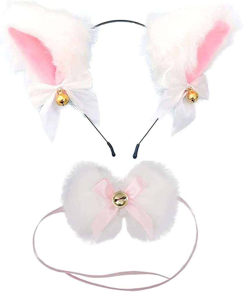 Faylay Cosplay Girl Plush Furry Cat Ears Headwear Accessory for Cam Girl Party Apparel & Accessories > Clothing Accessories > Headwear Faylay 2-bmflbhdj&collar