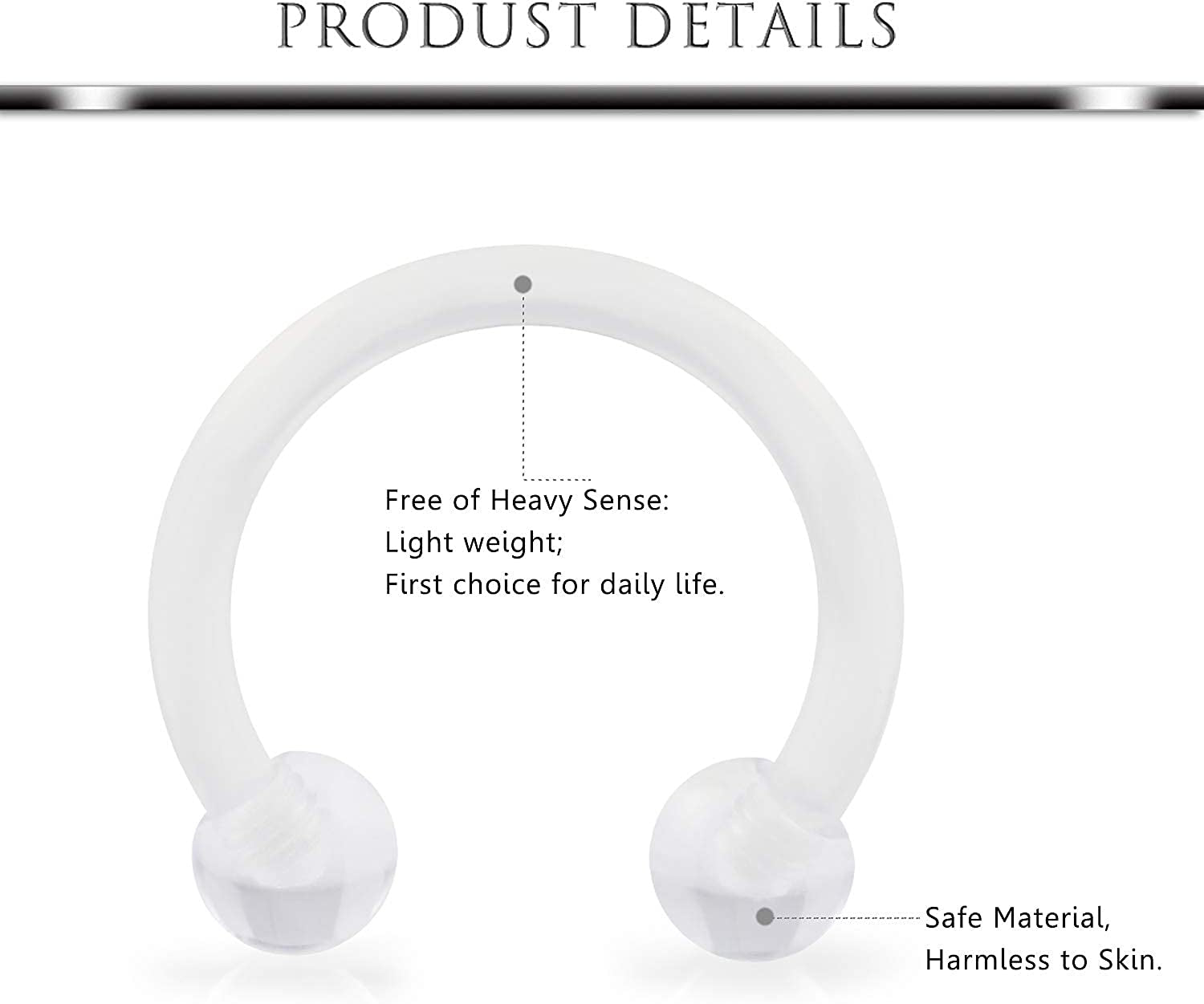 Hoeudjo 16G Surgical Steel Lip Rings Clear Diamond CZ Labret Studs Tragus Horseshoe Ring Helix Hoop Earring Body Jewelry Piercing Retainer for Women Men 8Mm Apparel & Accessories > Jewelry > Rings Hoeudjo