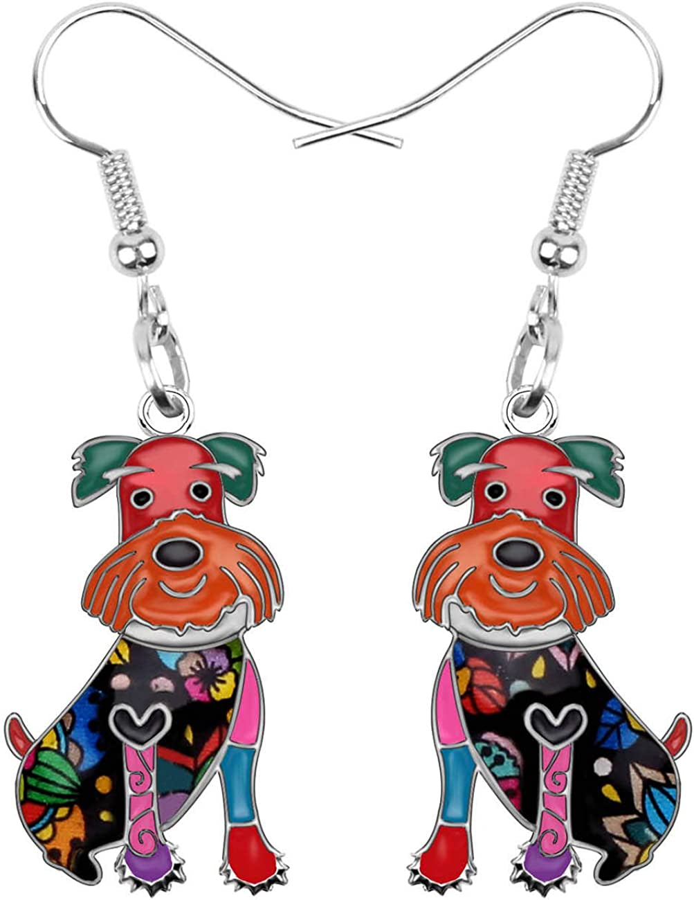 NEWEI Enamel Alloy Cut Sitting Schnauzer Dog Earrings Drop Dangle Unique Fashion Animal Jewelry for Women Girls Gift Apparel & Accessories > Jewelry > Earrings NEWEI Multicolor