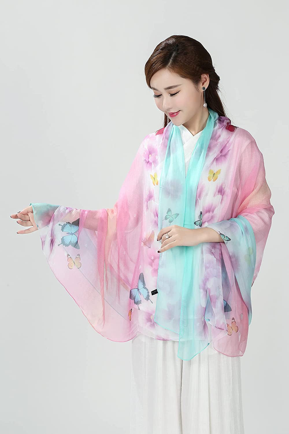 Women Fashion Silk Scarf Oblong Floral Oversize Soft Shawl Beach Wrap Apparel & Accessories > Clothing Accessories > Scarves & Shawls Just4Beauty