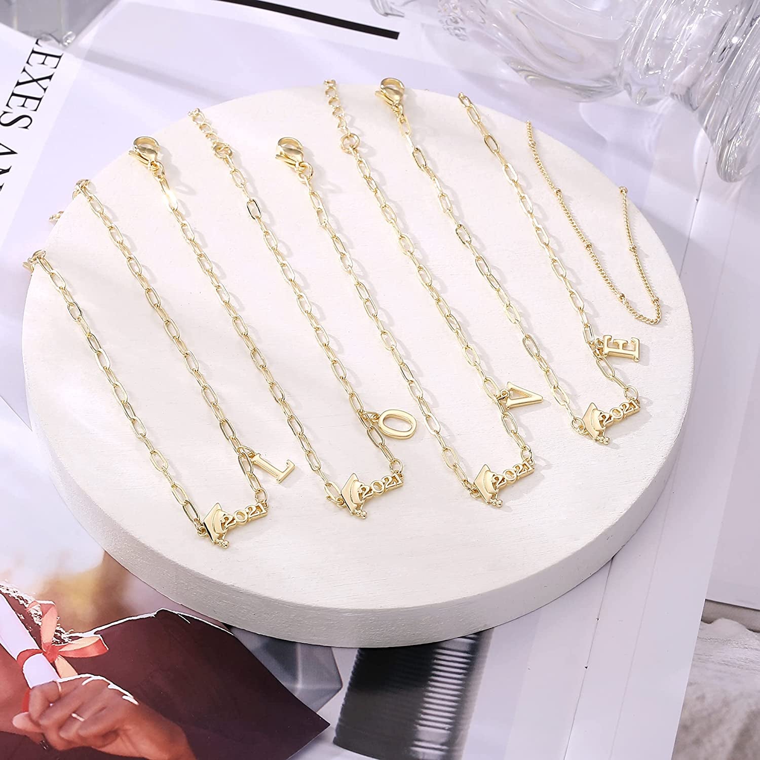 Graduation Gifts for Her 2022 Ankle Bracelets, 14K Gold Plated Inspirational Layering Initial Ankle Bracelets College Graduation Gifts for Her Him Layered Gold Anklets for Women Friendship Gifts Apparel & Accessories > Jewelry > Anklets Yoosteel