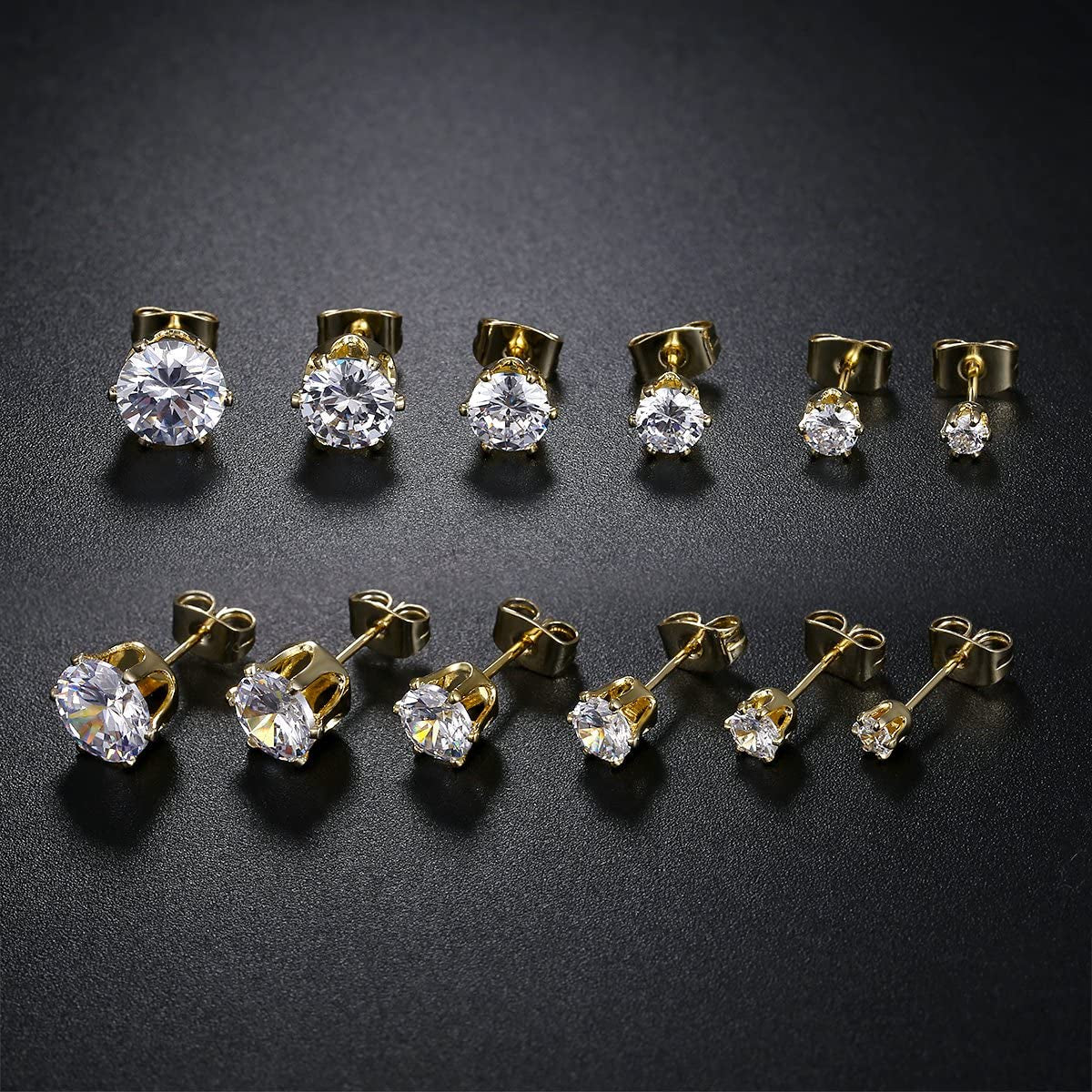 GEMSME 18K Yellow / White Gold Plated round Cubic Zirconia Stud Earrings Pack of 6 Apparel & Accessories > Jewelry > Earrings Gemsme