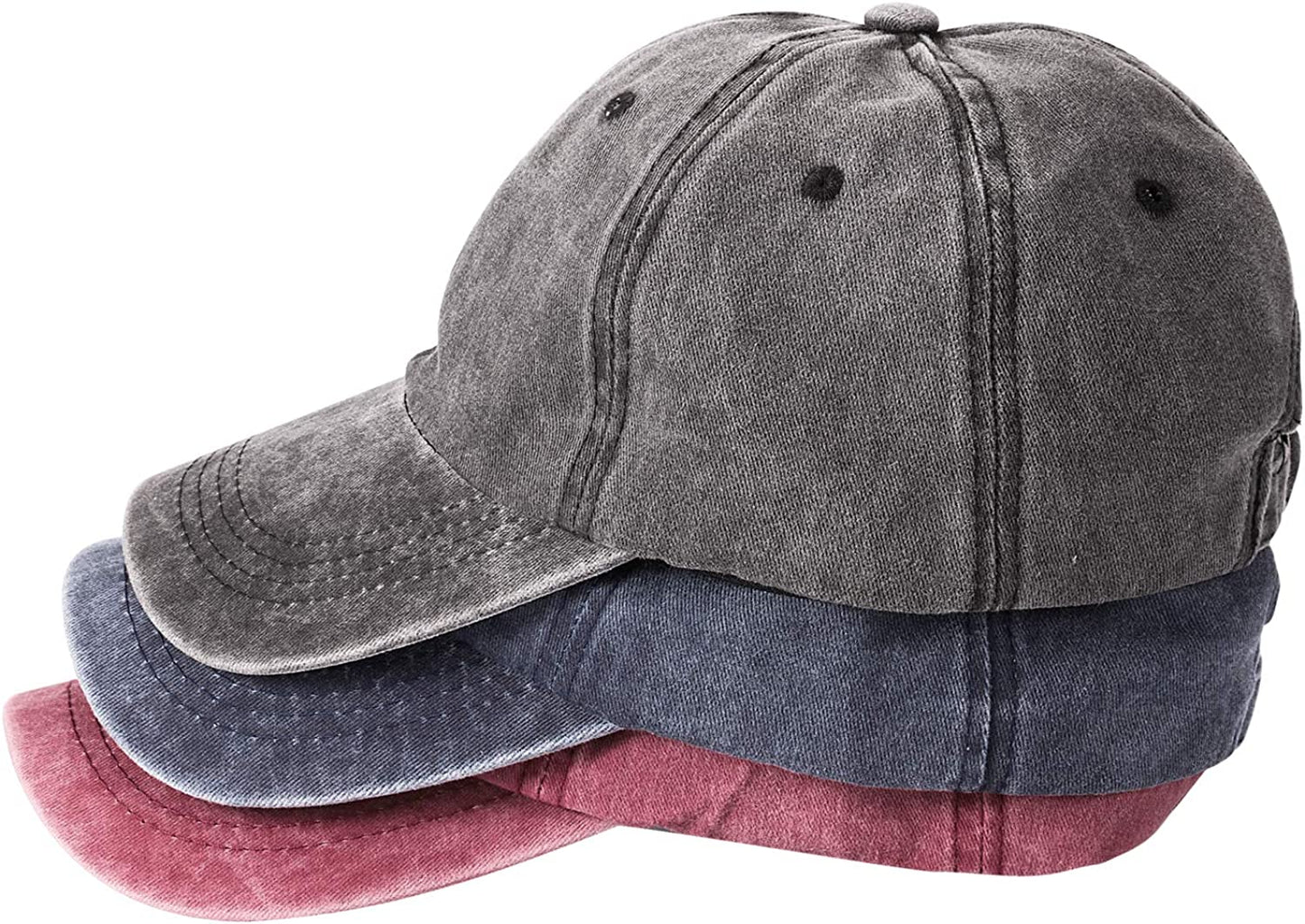 MEINICY 3 Pack Washed Plain Baseball Cap, Retro Adjustable Dad Hats Gift for Men/Women,Unstructured/Cotton Apparel & Accessories > Clothing Accessories > Hats MEINICY Black,blue+burgundy