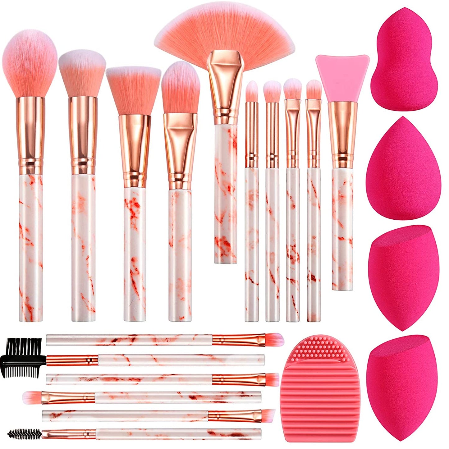 DUAIU Makeup Brushes 16PCS Marble Handle Professional Makeup Brushes Set with 4Pcs Makeup Sponge Blenders and 1 Brush Cleaner Foundation Brushes Eyeshadow Brush Lip Brush Set Make up Tool Health & Beauty > Personal Care > Cosmetics > Cosmetic Tools > Makeup Tools DUAIU B Pink