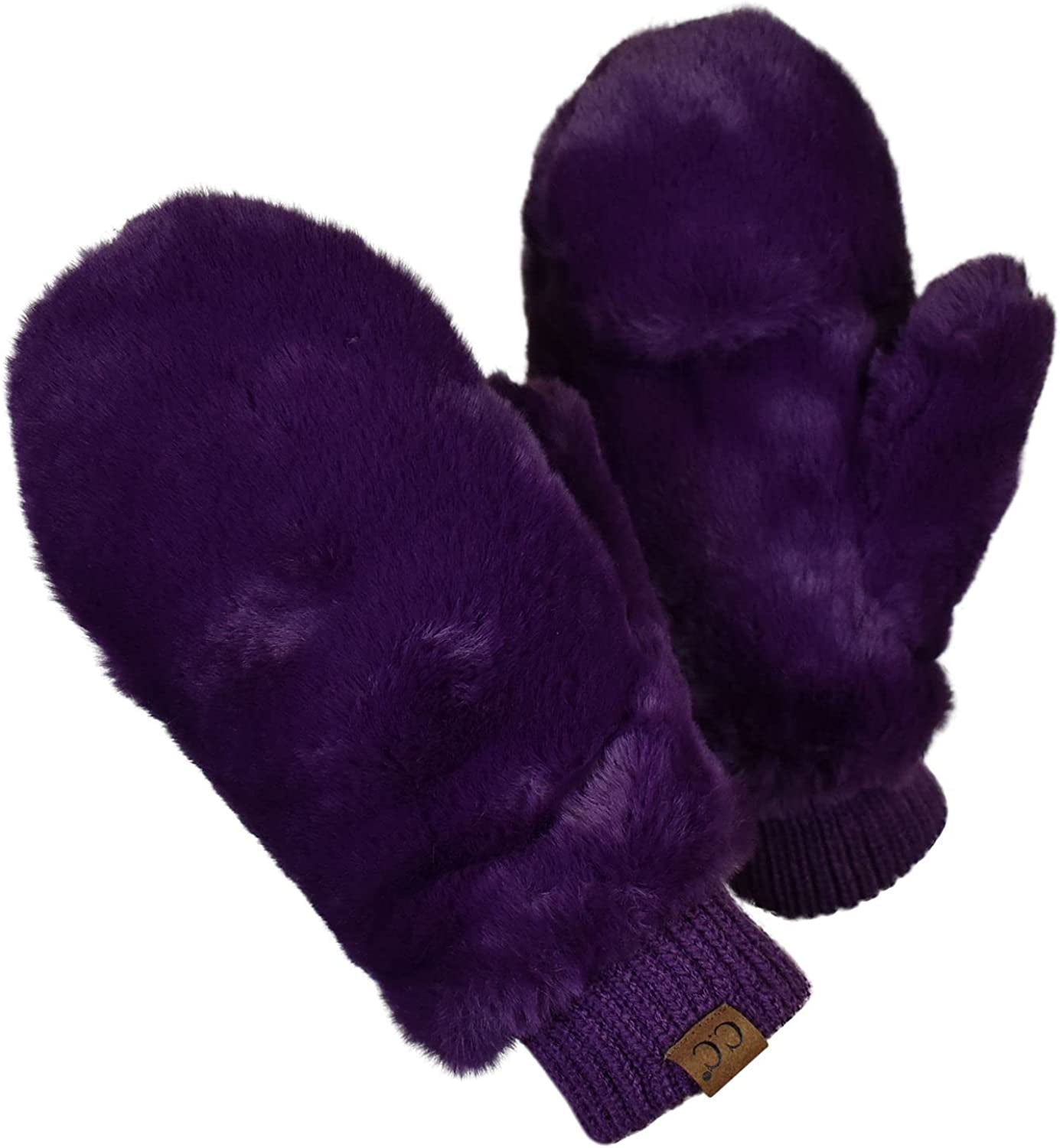 C.C Women'S Faux Fur Wrist Length Fingerless Sherpa Lined Convertible Mittens Gloves Apparel & Accessories > Clothing Accessories > Gloves & Mittens C.C Purple
