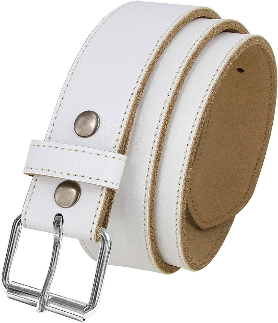 White Belt Cowhide Leather Replacement Casual Belt Strap 1-1/2"(38Mm) Wide, Multi-Style Options Apparel & Accessories > Clothing Accessories > Belts Belts.com 05 Silver 44