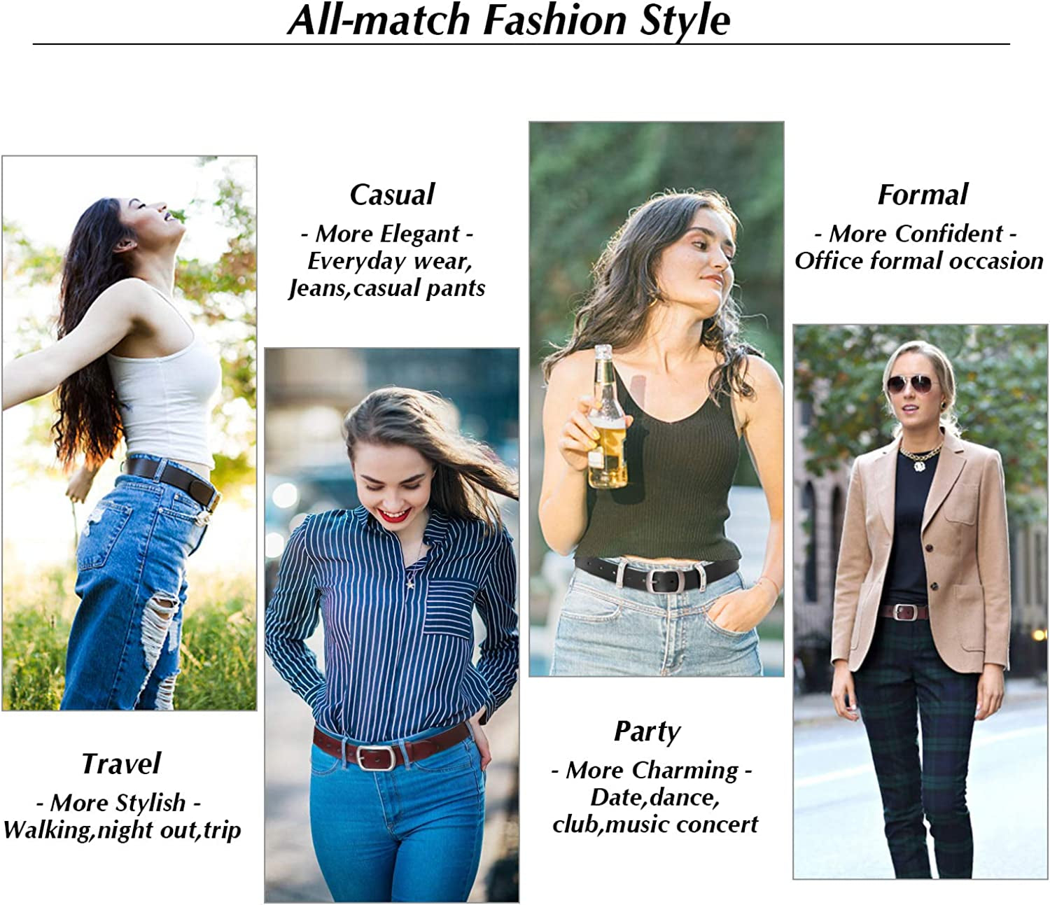 Fashion Womens Leather Belts SUOSDEY with Pin Buckle Waist Belt for Jeans Pants Apparel & Accessories > Clothing Accessories > Belts SUOSDEY