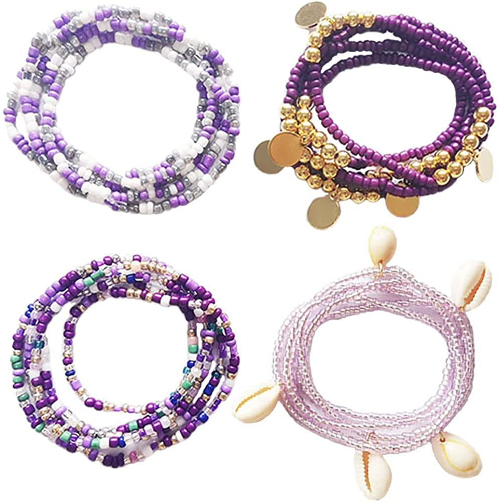 Palotay 16PCS Waist Beads for Women African Waist Beads Chain Colorful Belly Beads Body Chain for the Waist Elastic Stomach Beads Summer Beach Bikini Jewelry Waist Beads Set Apparel & Accessories > Jewelry > Body Jewelry Palotay 4pcs-purple