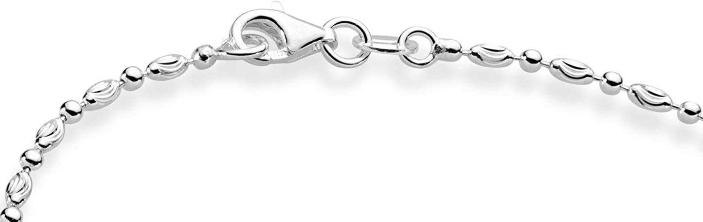 Miabella 925 Sterling Silver Diamond-Cut Oval and round Bead Ball Chain Anklet Ankle Bracelet for Women Teen Girls, Made in Italy Apparel & Accessories > Jewelry > Anklets Miabella