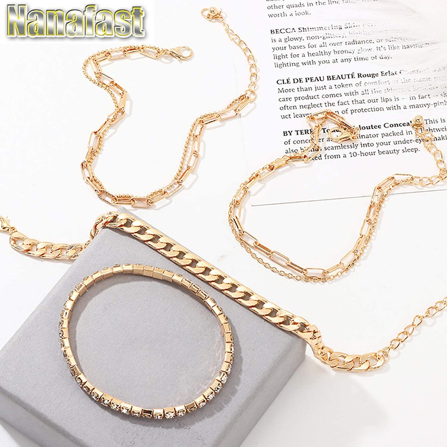Nanafast 4-6PCS Ankle Bracelets Set for Women Gold Boho Beach Anklet Chain Adjustable Foot Jewelry for Girls Extremely Simple Style Apparel & Accessories > Jewelry > Anklets Nanafast