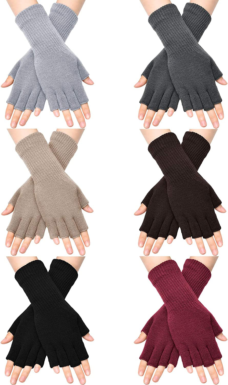Unisex Half Finger Gloves Winter Stretchy Knit Fingerless Typing Gloves for Women Apparel & Accessories > Clothing Accessories > Gloves & Mittens SATINIOR Black, Light Grey, Light Tan, Red, Coffee, Dark Grey 6