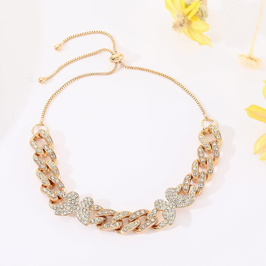 DRESBE Boho Butterfly Anklet Gold Rhinestone Cuban Link Anklets Chunky Ankle Bracelet Party Prom Foot Jewelry Chain for Women and Girls JL102 Apparel & Accessories > Jewelry > Anklets DRESBE