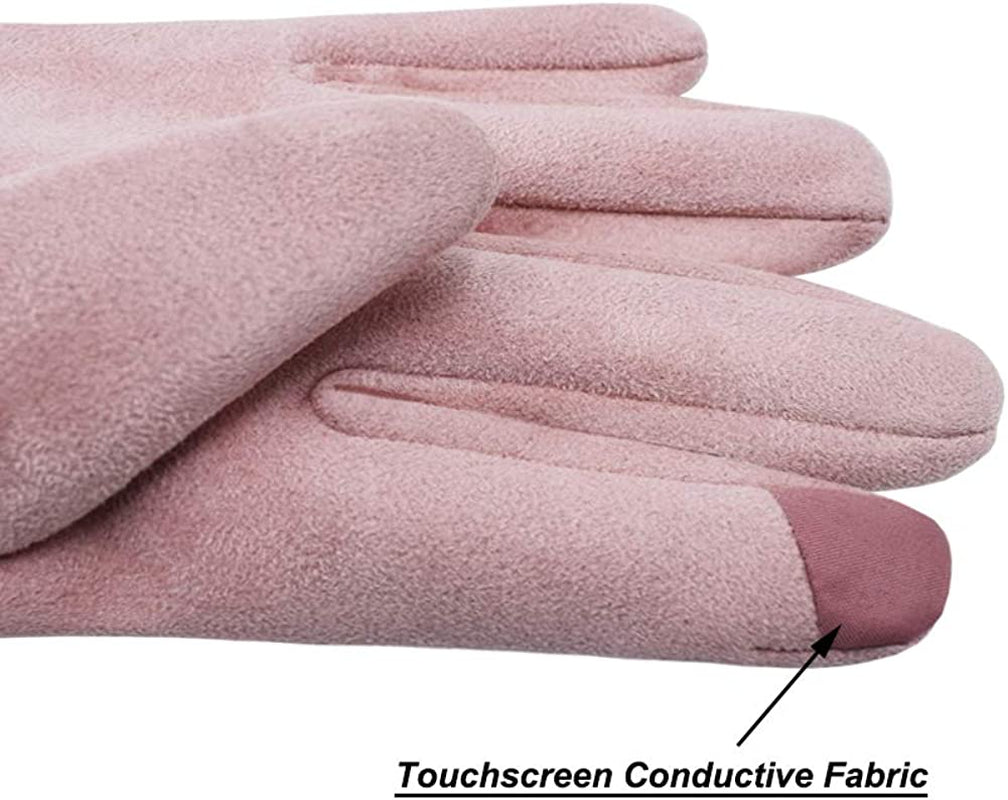 Winter Faux Chamois Suede Gloves for Women Fashion Touch Screen Warm Gloves Womens Chamois Mittens with Flamingo Embroidery Apparel & Accessories > Clothing Accessories > Gloves & Mittens Ahyapiner