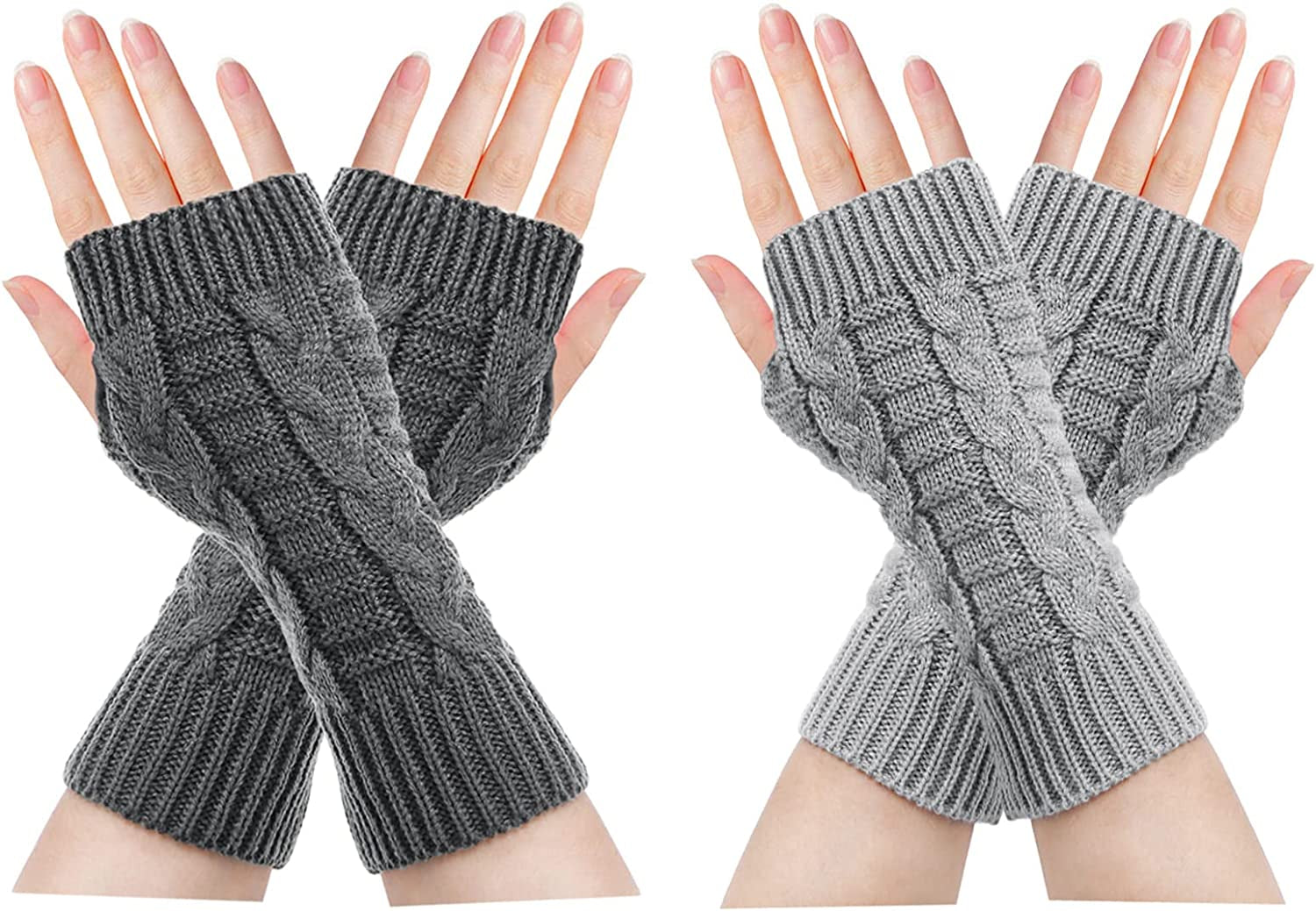 Loritta 2 Pairs Womens Fingerless Gloves Winter Warm Knit Crochet Thumbhole Arm Warmers Apparel & Accessories > Clothing Accessories > Gloves & Mittens Loritta