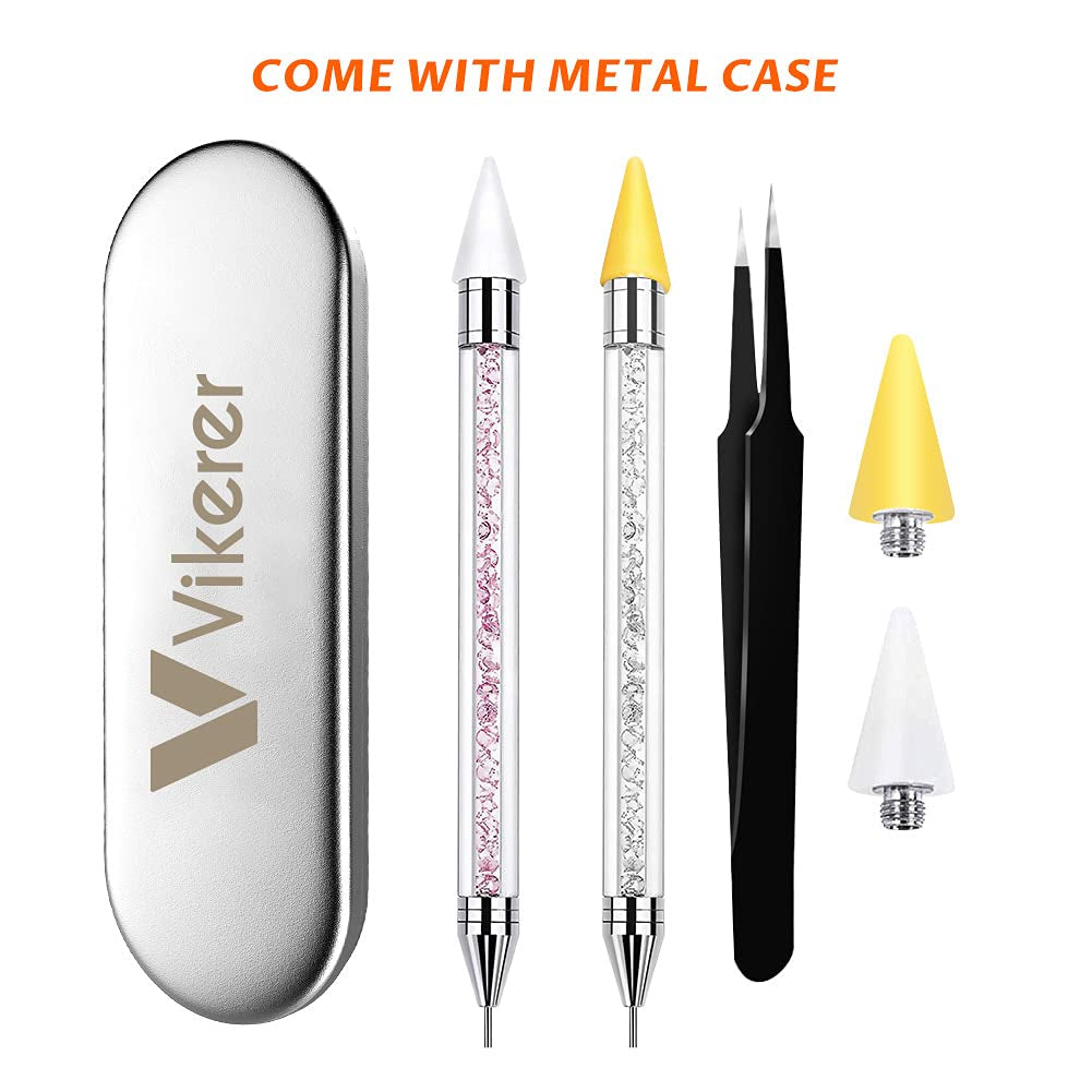 Vikerer 2 Pack Rhinestone Picker, Diamond Painting Dotting Pen Dual-End Rhinestones Pickup Tool for Nail Gems Stones Crystals DIY Nail Art Crafts with 2 Extra Tips and 1X Tweezer Health & Beauty > Personal Care > Cosmetics > Cosmetic Tools > Nail Tools Vikerer
