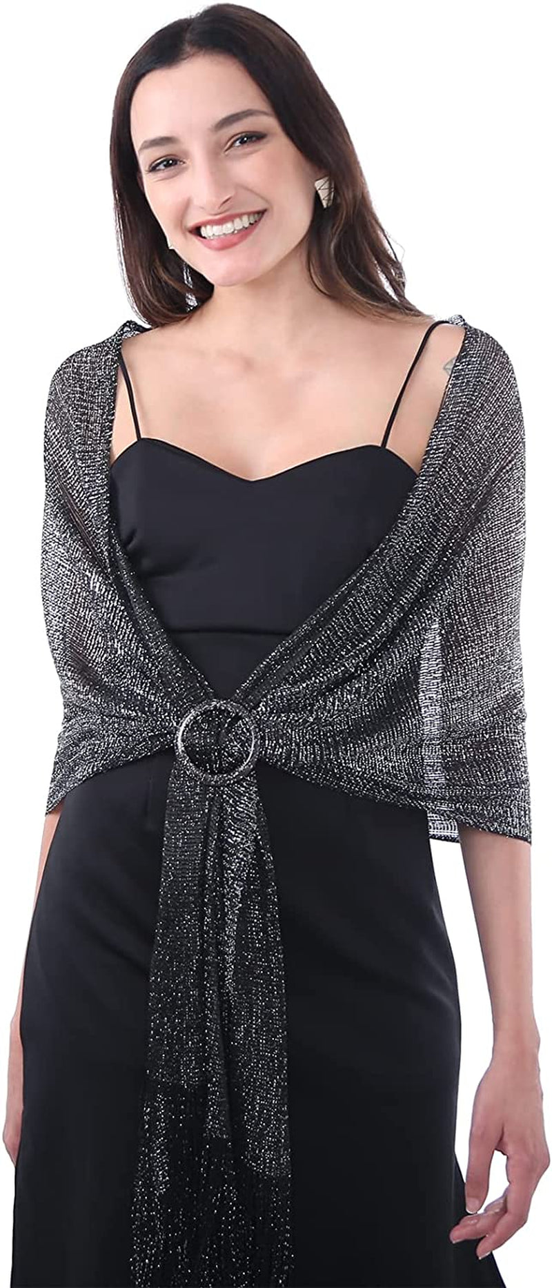 Missshorthair Women'S Sparkle Shawls and Wraps with Buckle for Wedding Party Dresses Apparel & Accessories > Clothing Accessories > Scarves & Shawls MissShorthair 63 Black/Silver