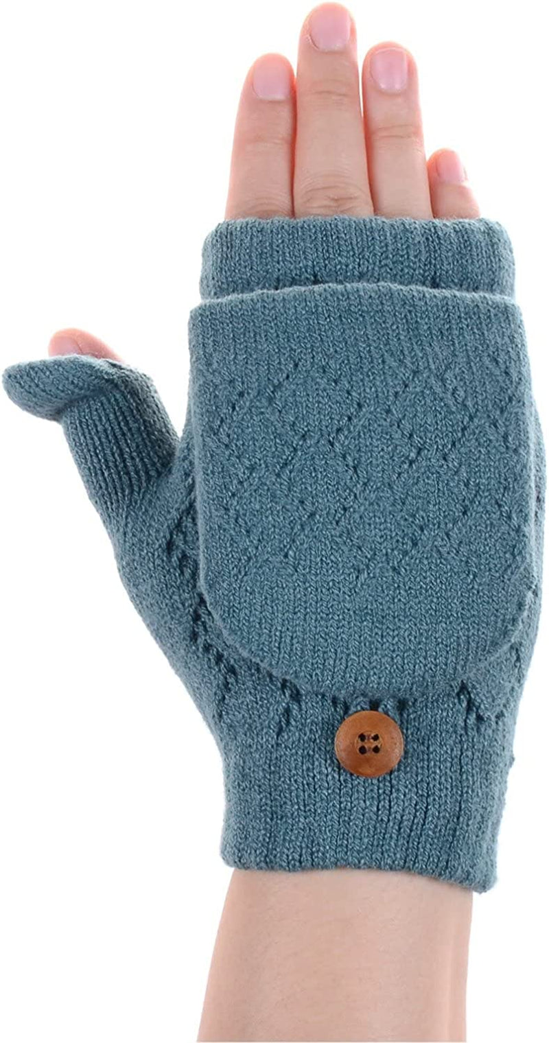 BYOS Women'S Winter Cozy Diamond Pattern Fleece Lined Flip Top Convertible Knit Gloves Mittens Apparel & Accessories > Clothing Accessories > Gloves & Mittens Be Your Own Style