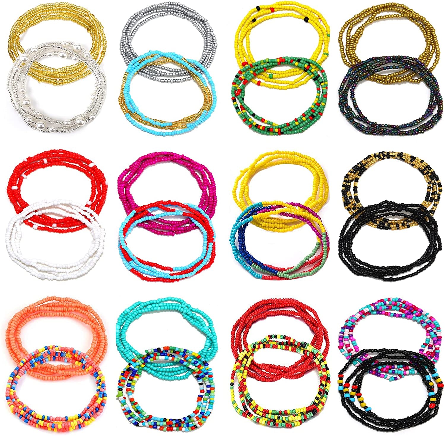 Honsny 24PCS Waist Beads for Women Colorful Belly Beads Chain Summer African Waist Bead Body Chains Bikini Jewelry Apparel & Accessories > Jewelry > Body Jewelry Honsny 24pcs-Set 2
